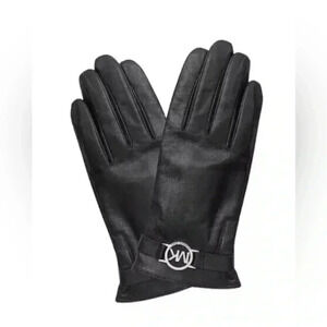 Michael Kors Women’s S Black Genuine Leather Gloves w/Silver Metal Logo - NWOT!